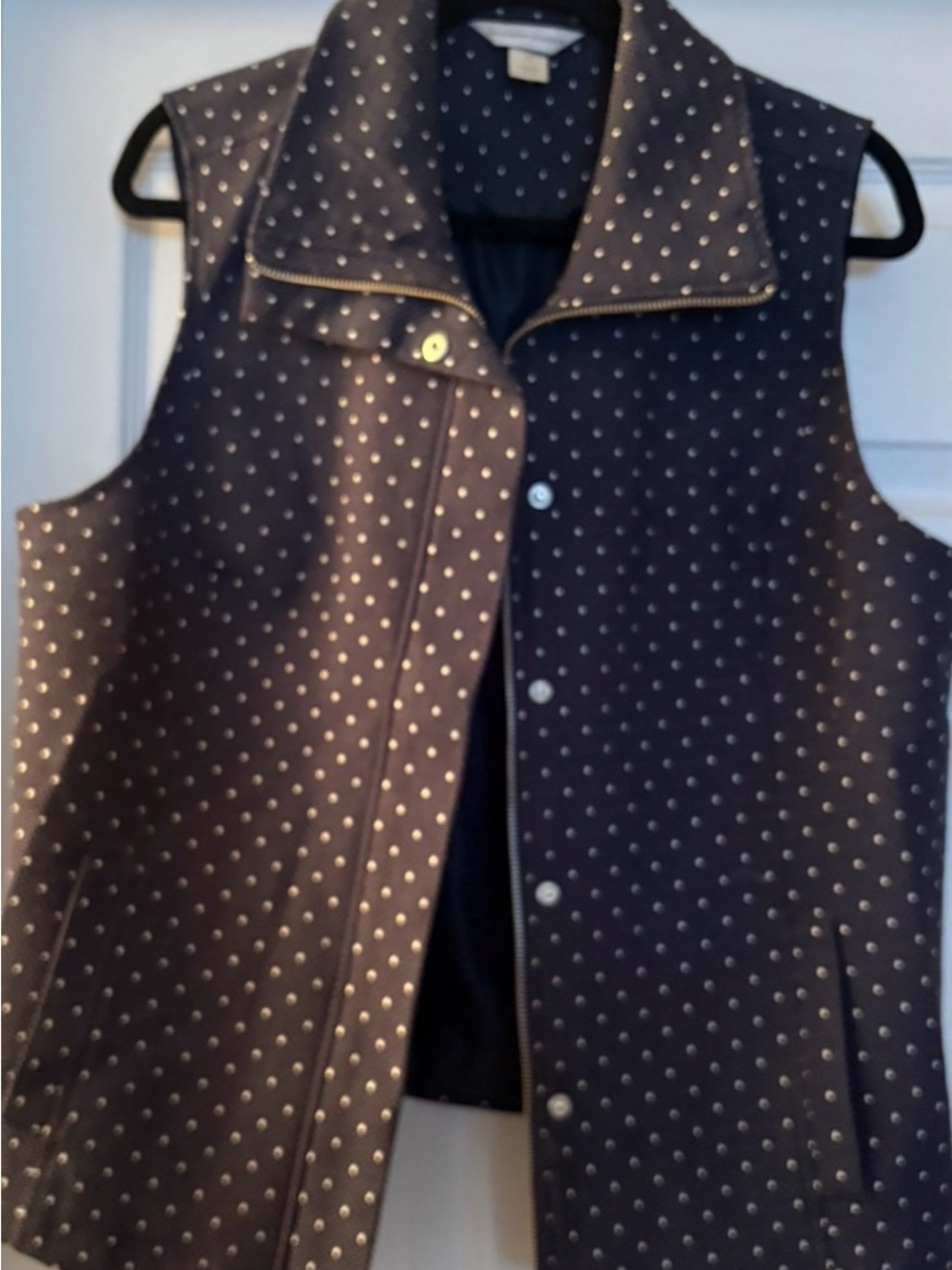 Womens Christopher & Banks Navy Polka Dot Zip Vest.  Adorable!